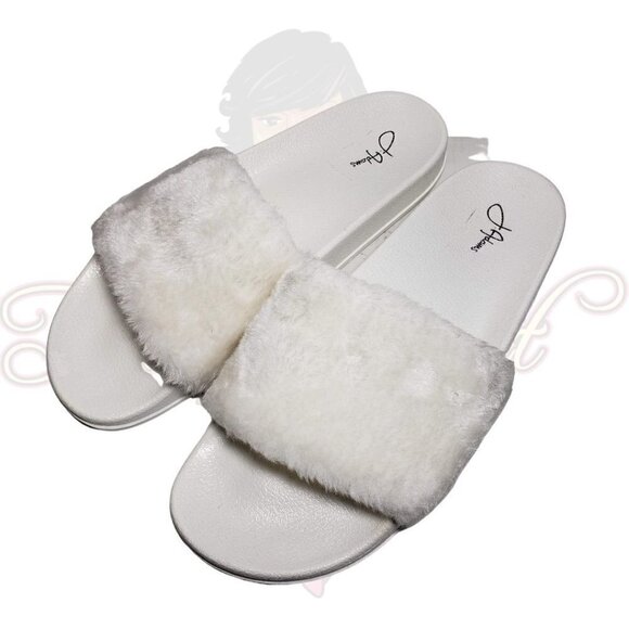 J. Adams White Open Toe Backless Fur Slide Sandals - Picture 1 of 9